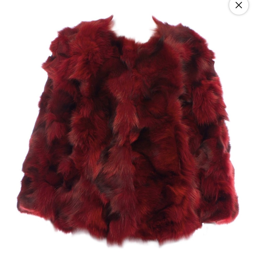 Rebecca Minkoff Deep Red Real Fur Teddy Jacket